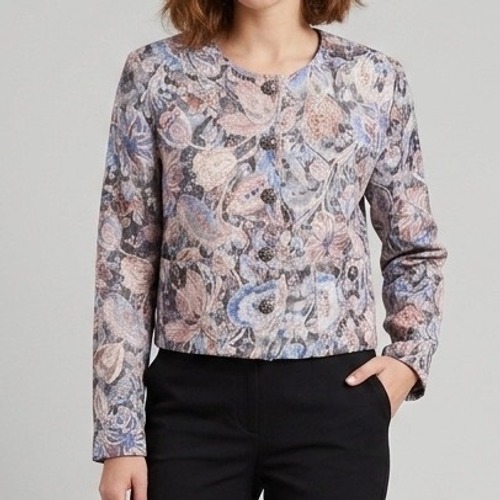 Vtg Norton Mcnaughton Cropped Tapestry Blazer Jacket M/L Floral Blue Cottagecore